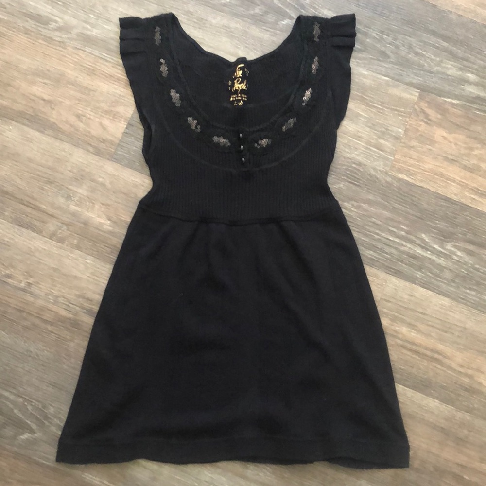Free People Black Short Sleeve Knit Tee